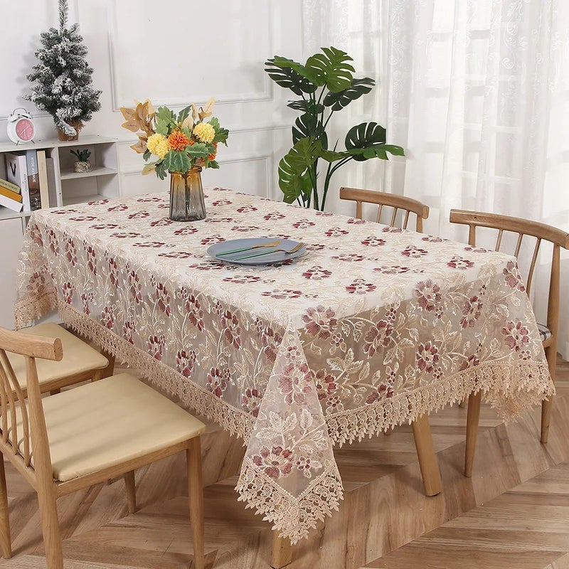 Y&D Polyester PC Digital Embroidery Nordic Style Rectangle Table Runner with Floral Lace Patterns for Home Decor - Image 1