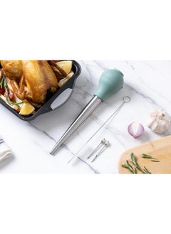 COOK WITH COLOR COOK WITH COLOR Turkey Baster with Cleaning Brush - Food Grade Syringe Baster For Cooking, Deluxe Set, Sage  - Image 4
