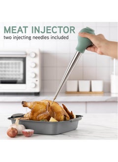 COOK WITH COLOR COOK WITH COLOR Turkey Baster with Cleaning Brush - Food Grade Syringe Baster For Cooking, Deluxe Set, Sage  - Image 5