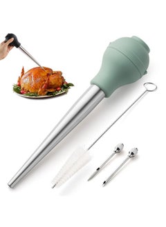 COOK WITH COLOR COOK WITH COLOR Turkey Baster with Cleaning Brush - Food Grade Syringe Baster For Cooking, Deluxe Set, Sage  - Image 1