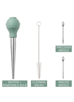 COOK WITH COLOR COOK WITH COLOR Turkey Baster with Cleaning Brush - Food Grade Syringe Baster For Cooking, Deluxe Set, Sage  - Image 2