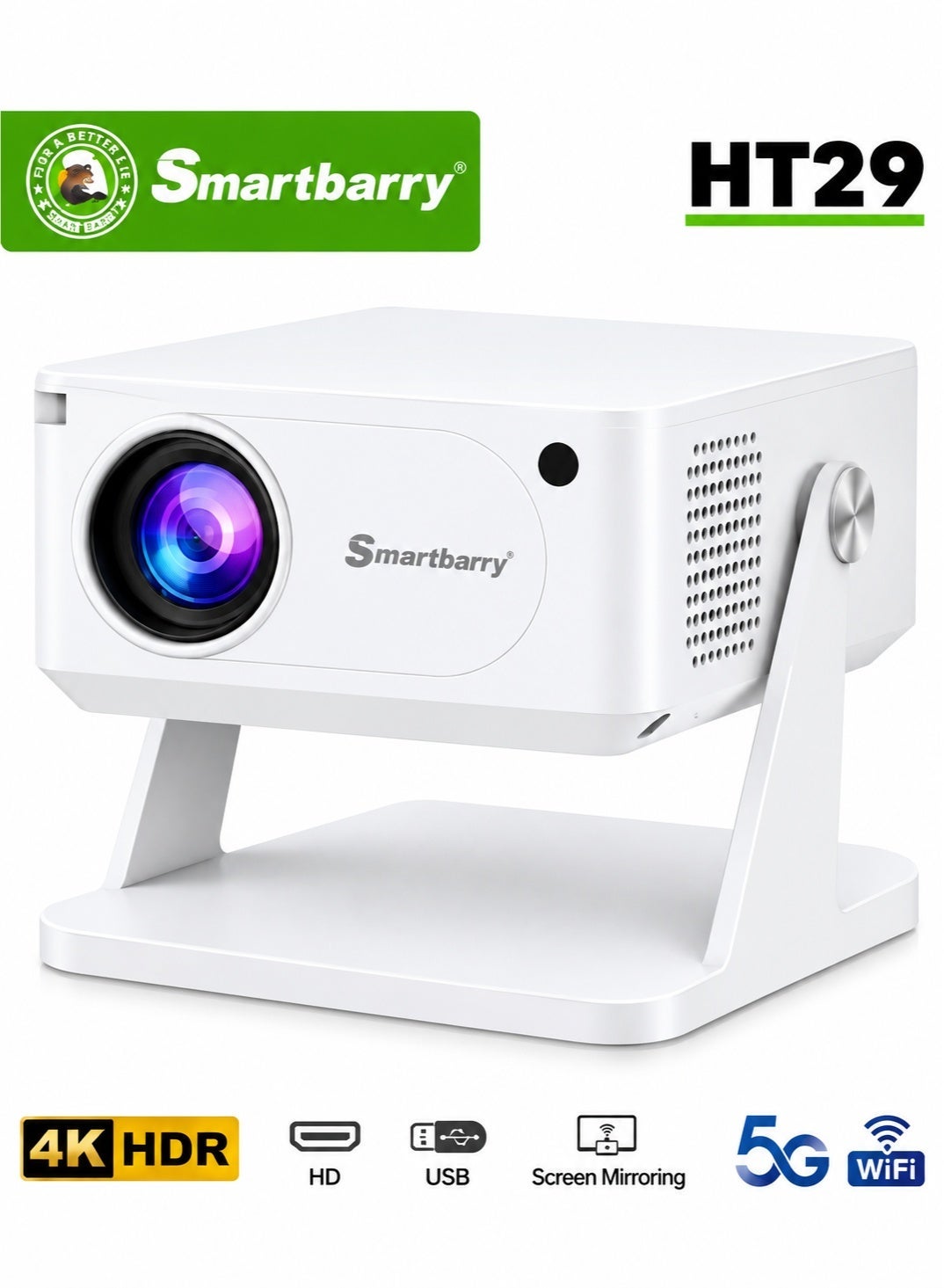 Smartbarry Smartbarry HT29 Smart 4K HDR Projector, Portable Home ...