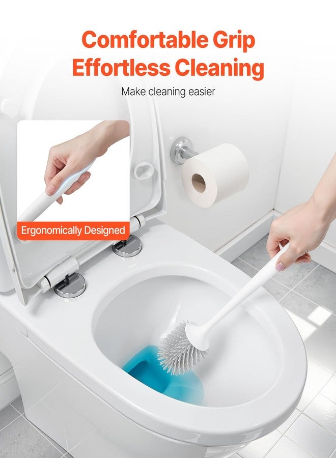 VEVOR Toilet Brush and Holder Set, Toilet Bowl Brush and Holder with Comfortable PP Handle, Compact Bathroom Scrubber Cleaner, Deep Cleaning and Drip-Proof, for Bathroom, RV & Toilets (White & Grey) - Image 3