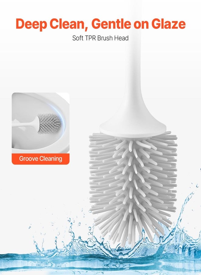 VEVOR Toilet Brush and Holder Set, Toilet Bowl Brush and Holder with Comfortable PP Handle, Compact Bathroom Scrubber Cleaner, Deep Cleaning and Drip-Proof, for Bathroom, RV & Toilets (White & Grey) - Image 2