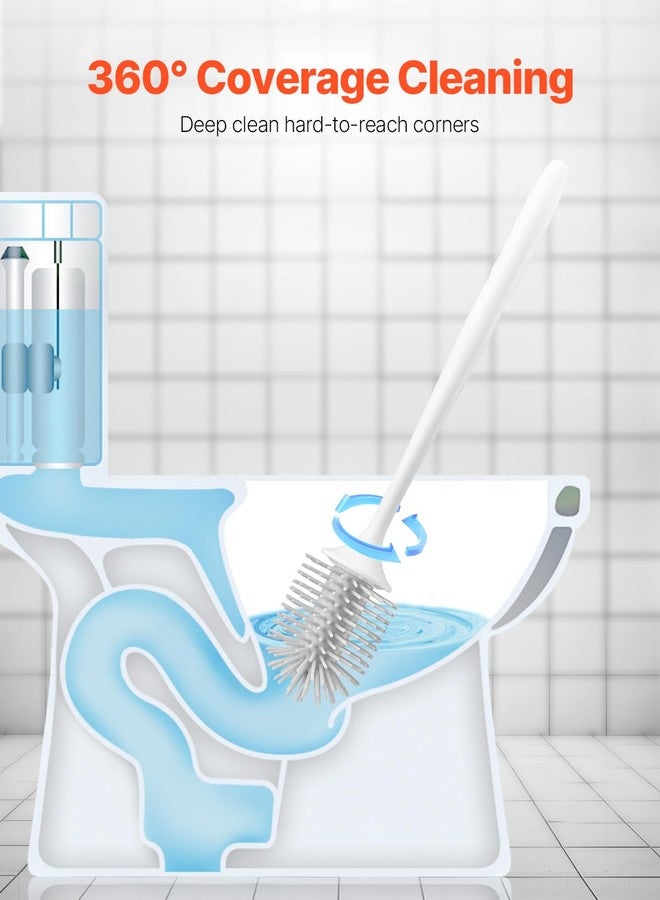 VEVOR Toilet Brush and Holder Set, Toilet Bowl Brush and Holder with Comfortable PP Handle, Compact Bathroom Scrubber Cleaner, Deep Cleaning and Drip-Proof, for Bathroom, RV & Toilets (White & Grey) - Image 4