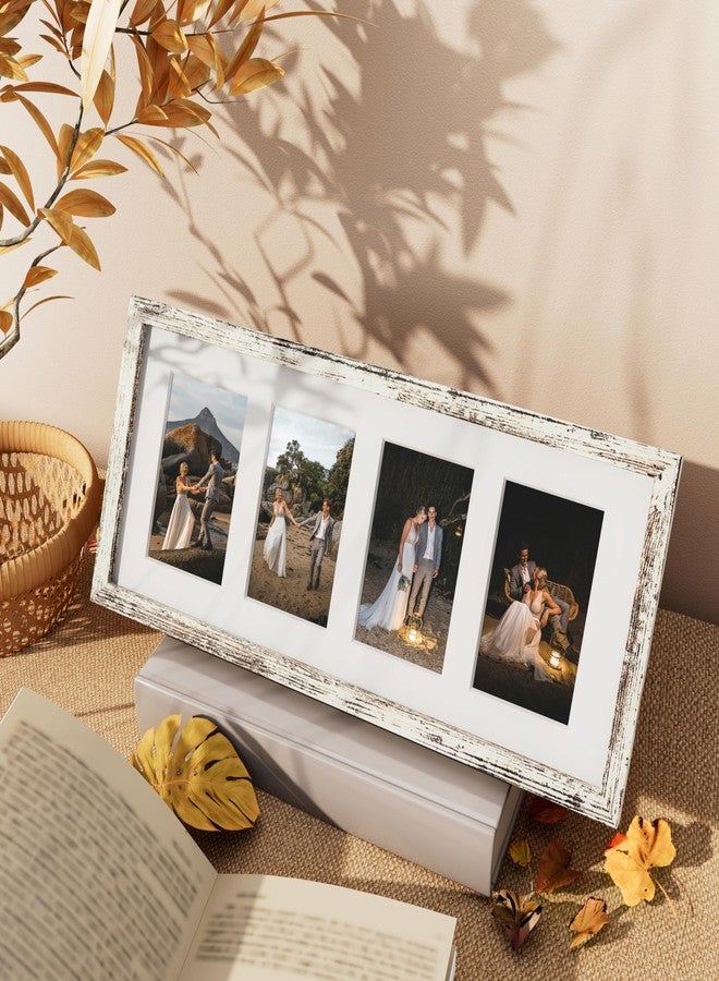 Vittanly إطار صور مجمعة من فيتانلي، مقاس 8×20 بوصة، يعرض 4 صور مقاس 4×6 بوصة مع إطار داخلي أو صورة واحدة مقاس 8×20 بوصة بدون إطار داخلي، ديكور حائط مجمع للصور، مناسب للعرض الأفقي أو الرأسي، لون أبيض عتيق، عبوة واحدة - Image 2