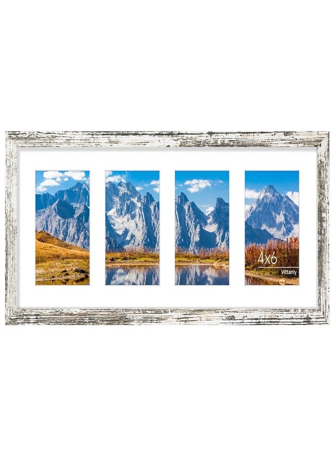 Vittanly إطار صور مجمعة من فيتانلي، مقاس 8×20 بوصة، يعرض 4 صور مقاس 4×6 بوصة مع إطار داخلي أو صورة واحدة مقاس 8×20 بوصة بدون إطار داخلي، ديكور حائط مجمع للصور، مناسب للعرض الأفقي أو الرأسي، لون أبيض عتيق، عبوة واحدة - Image 1