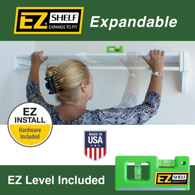 EZ SHELF- Closet Shelf with Hanging Rod, Expands 40.5-73", White, Closet Shelves Hold 200 lbs, Easy Install Closet Organizer to 2 Side Walls, Alternate for Closet Wire Shelving & Laundry Room Shelves - Image 2