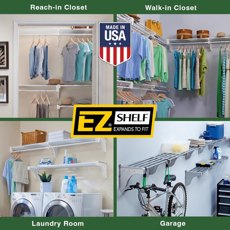 EZ SHELF- Closet Shelf with Hanging Rod, Expands 40.5-73", White, Closet Shelves Hold 200 lbs, Easy Install Closet Organizer to 2 Side Walls, Alternate for Closet Wire Shelving & Laundry Room Shelves - Image 5