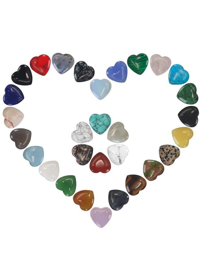 Virekm 30PCS Heart Healing Crystals Amethyst Heart Love Stones Set Palm Thumb Gemstones Chakra Reiki Balancing Gifts for Men Women (Colorful - 30 PCS) - Image 1