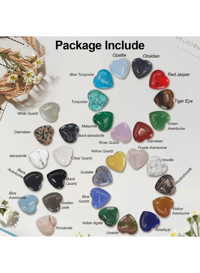 Virekm 30PCS Heart Healing Crystals Amethyst Heart Love Stones Set Palm Thumb Gemstones Chakra Reiki Balancing Gifts for Men Women (Colorful - 30 PCS) - Image 3