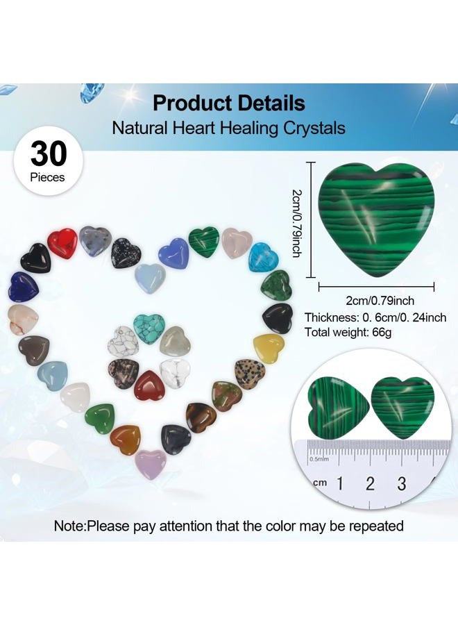 Virekm 30PCS Heart Healing Crystals Amethyst Heart Love Stones Set Palm Thumb Gemstones Chakra Reiki Balancing Gifts for Men Women (Colorful - 30 PCS) - Image 2