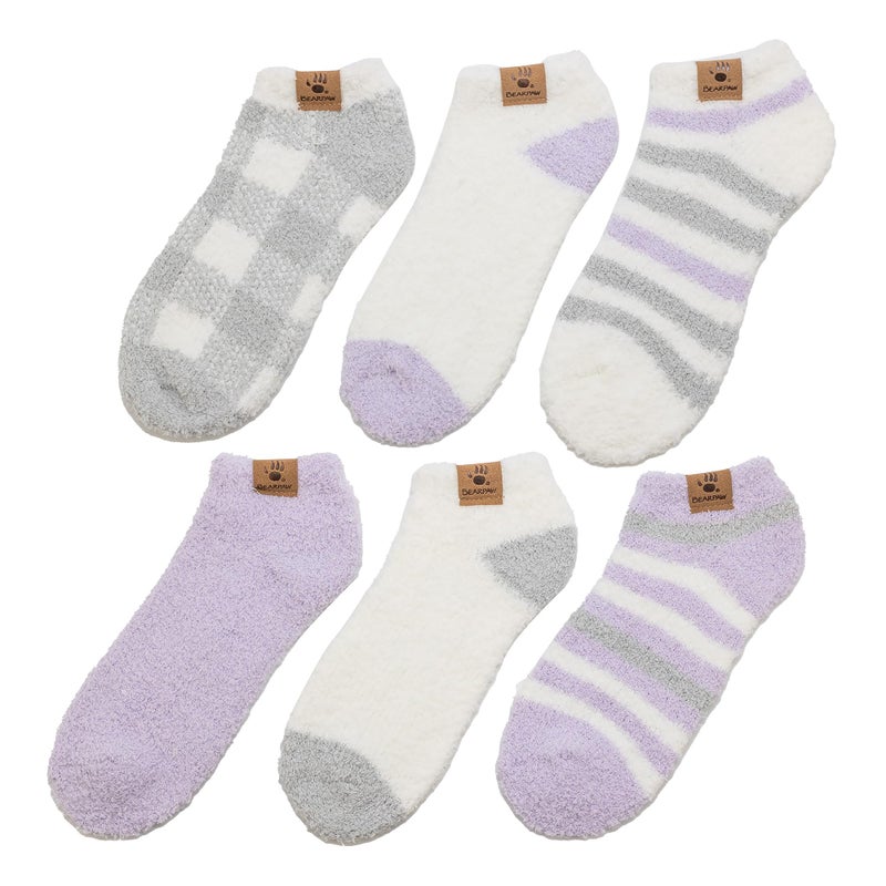 BEARPAW Ladies 6 Pair Pack Cozy Super Soft Warm Lounge Socks Multi Color Patterned Ankle and Low Cut, Lavender Frost - Image 5