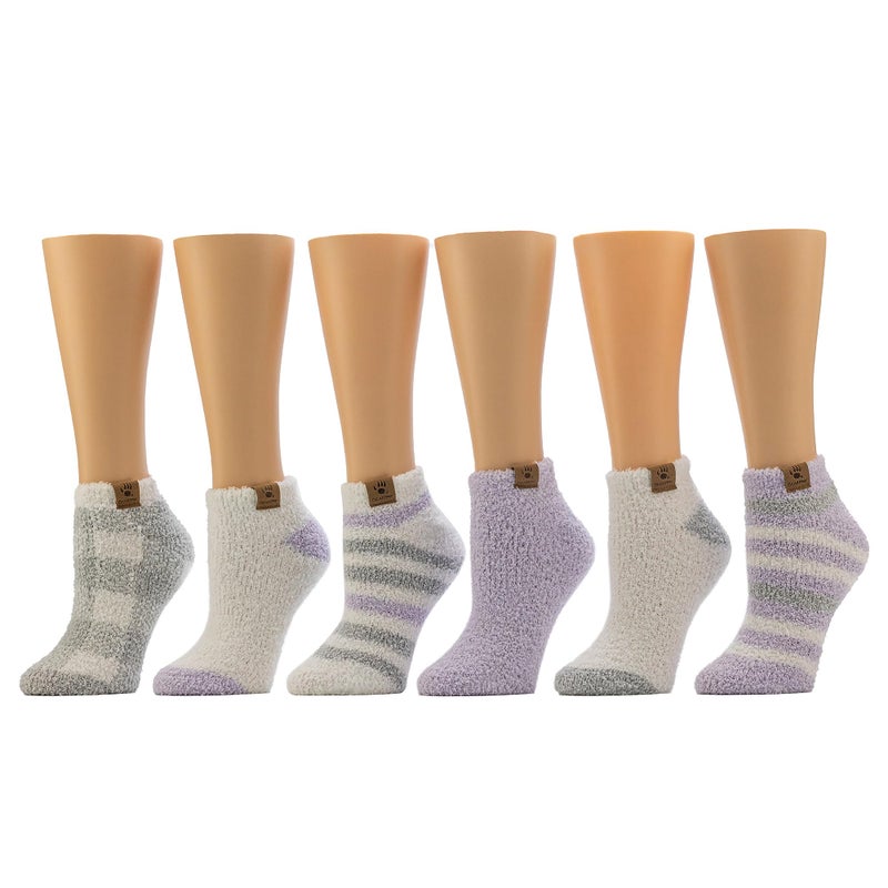 BEARPAW Ladies 6 Pair Pack Cozy Super Soft Warm Lounge Socks Multi Color Patterned Ankle and Low Cut, Lavender Frost - Image 1