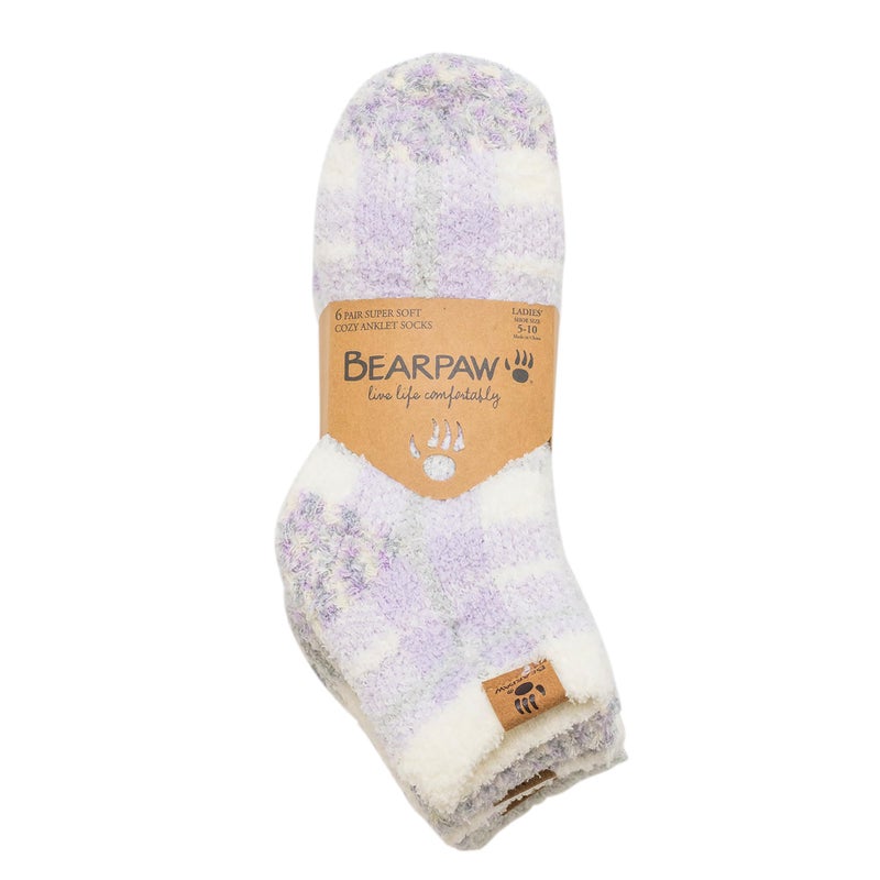 BEARPAW Ladies 6 Pair Pack Cozy Super Soft Warm Lounge Socks Multi Color Patterned Ankle and Low Cut, Lavender Frost - Image 4