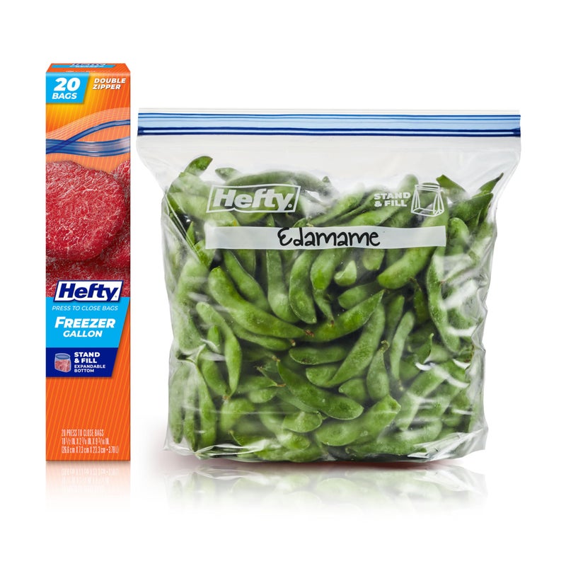 Hefty Press to Close Plastic Freezer Bags, Gallon Size, 20 Count - Image 1
