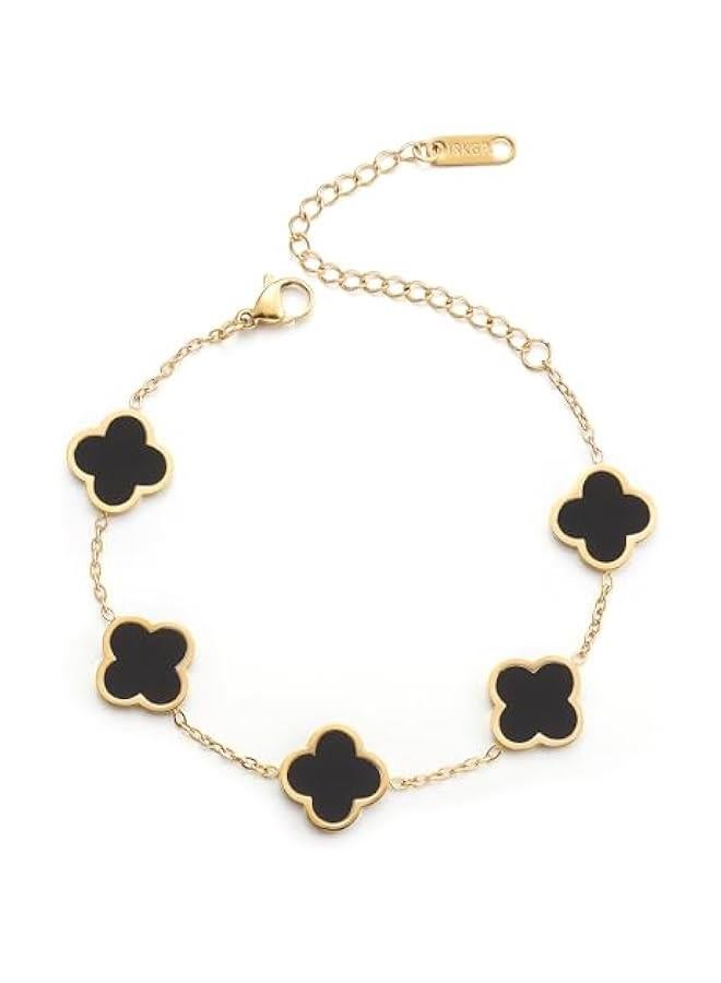 Arabest 18K Gold Plated Clover Lucky Bracelet for Women White/Black/Red/Green Flower Four Leaf Link Bracelets Trendy Jewelry Gifts for Women - Image 1