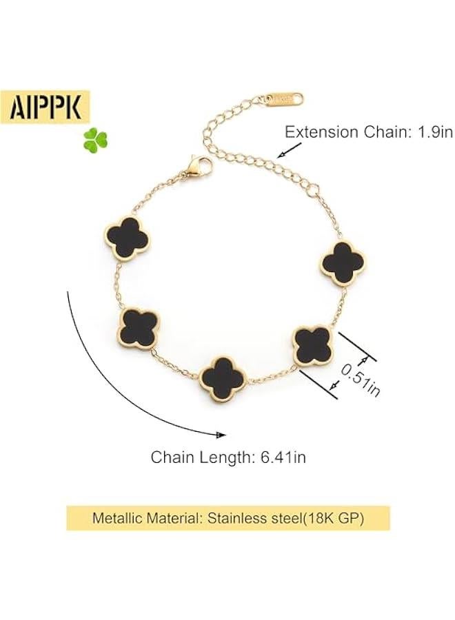 Arabest 18K Gold Plated Clover Lucky Bracelet for Women White/Black/Red/Green Flower Four Leaf Link Bracelets Trendy Jewelry Gifts for Women - Image 2