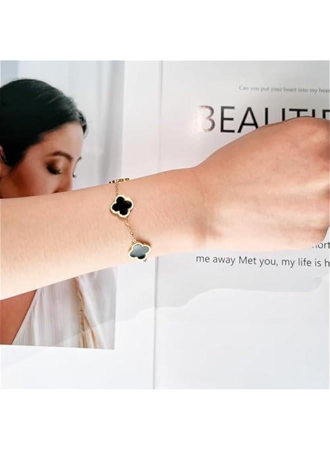 Arabest 18K Gold Plated Clover Lucky Bracelet for Women White/Black/Red/Green Flower Four Leaf Link Bracelets Trendy Jewelry Gifts for Women - Image 4