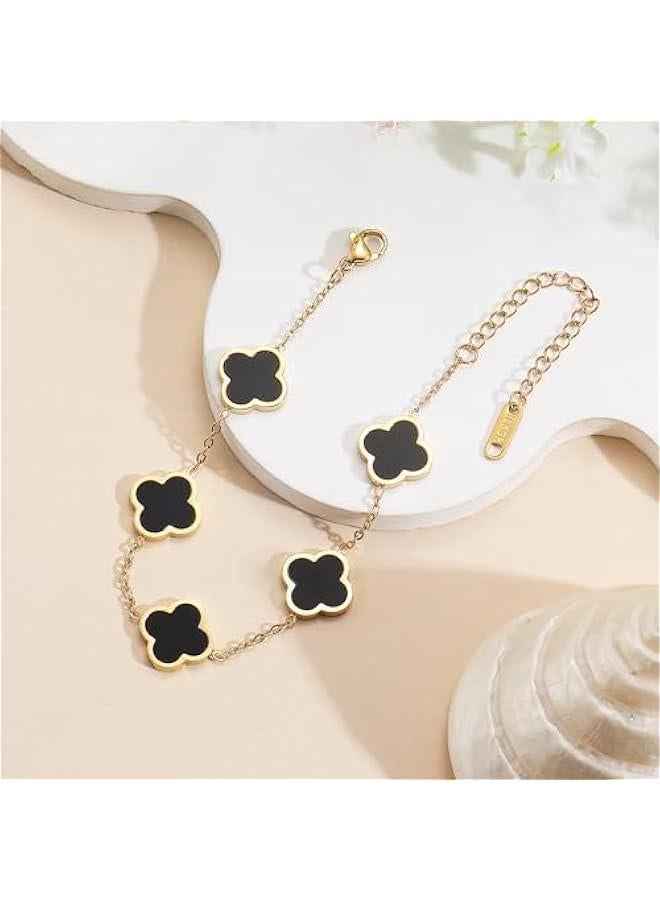 Arabest 18K Gold Plated Clover Lucky Bracelet for Women White/Black/Red/Green Flower Four Leaf Link Bracelets Trendy Jewelry Gifts for Women - Image 5