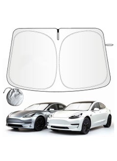 Tesla Model Y/3 Windshield Sun Shade with Pouch, Foldable Full-Front Protection, 2016-2024 Model Compatible