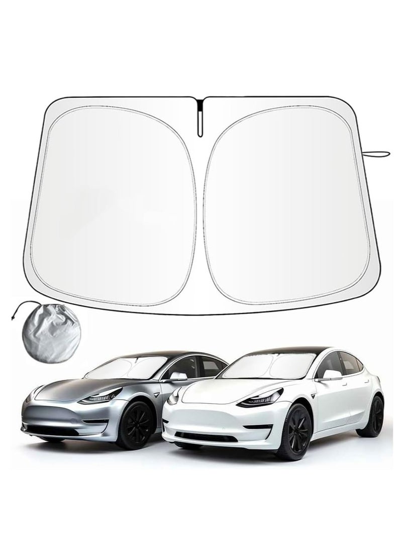 Oasisgalore - Tesla Model Y/3 Windshield Sun Shade with Pouch, Foldable Full-Front Protection, 2016-2024 Model Compatible - Image 1