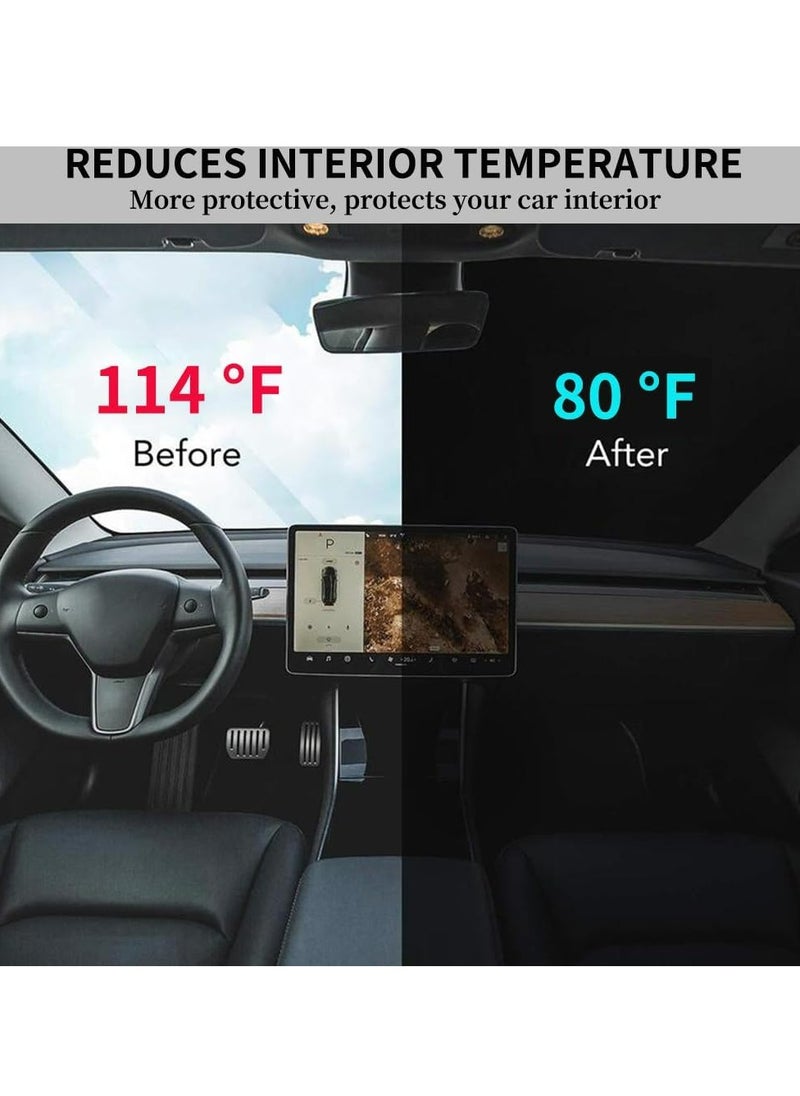Oasisgalore - Tesla Model Y/3 Windshield Sun Shade with Pouch, Foldable Full-Front Protection, 2016-2024 Model Compatible - Image 1