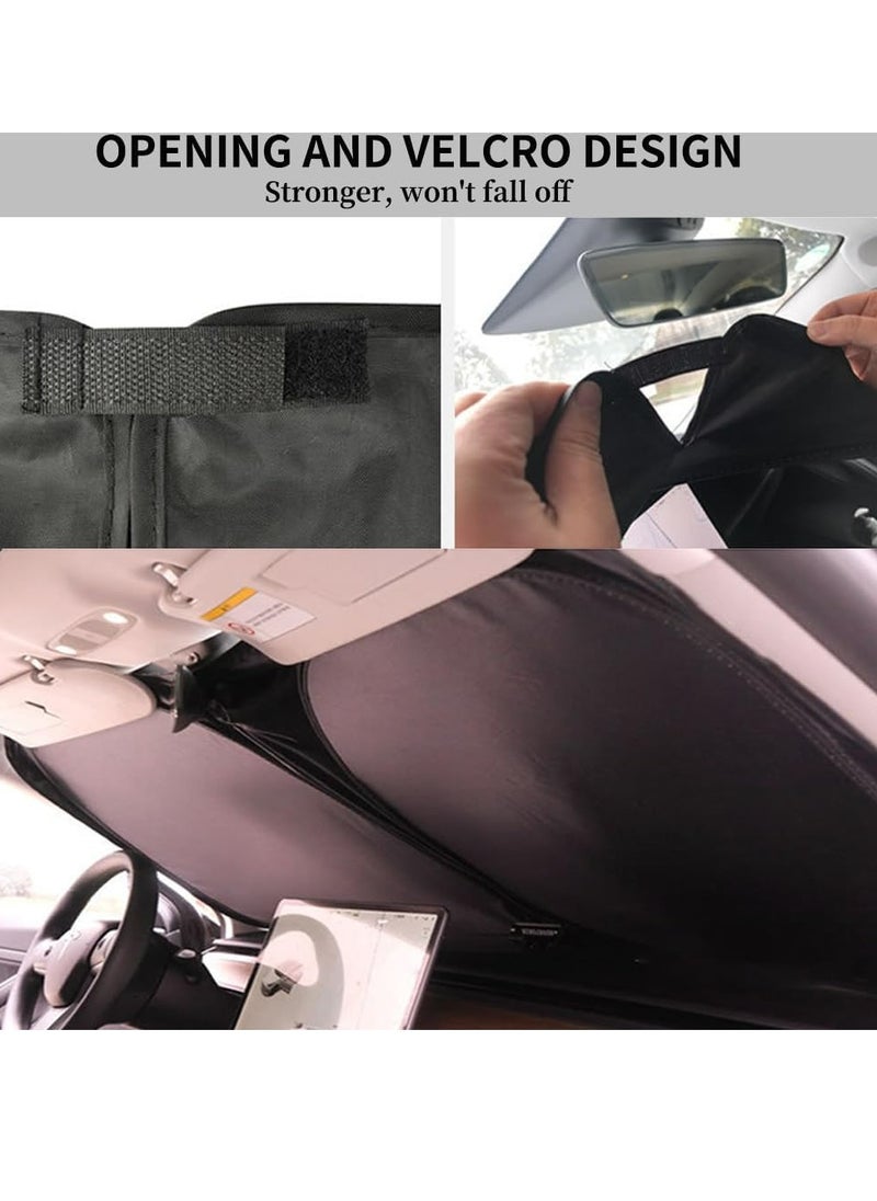 Oasisgalore - Tesla Model Y/3 Windshield Sun Shade with Pouch, Foldable Full-Front Protection, 2016-2024 Model Compatible - Image 1