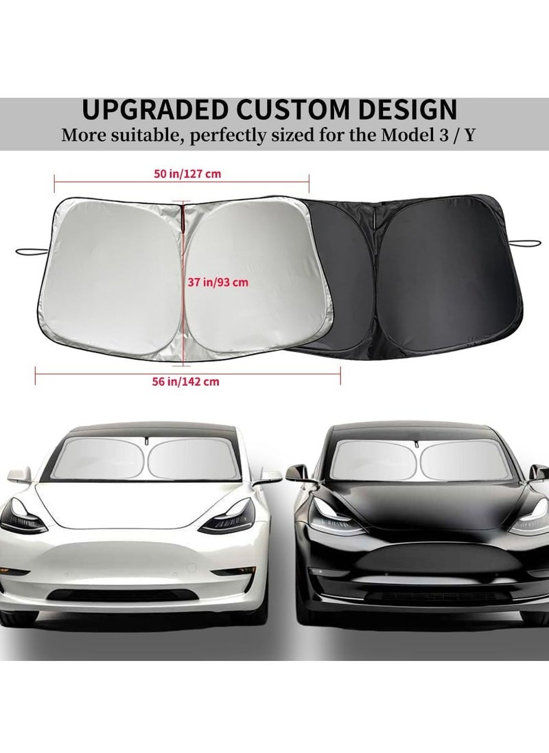 Oasisgalore - Tesla Model Y/3 Windshield Sun Shade with Pouch, Foldable Full-Front Protection, 2016-2024 Model Compatible - Image 1