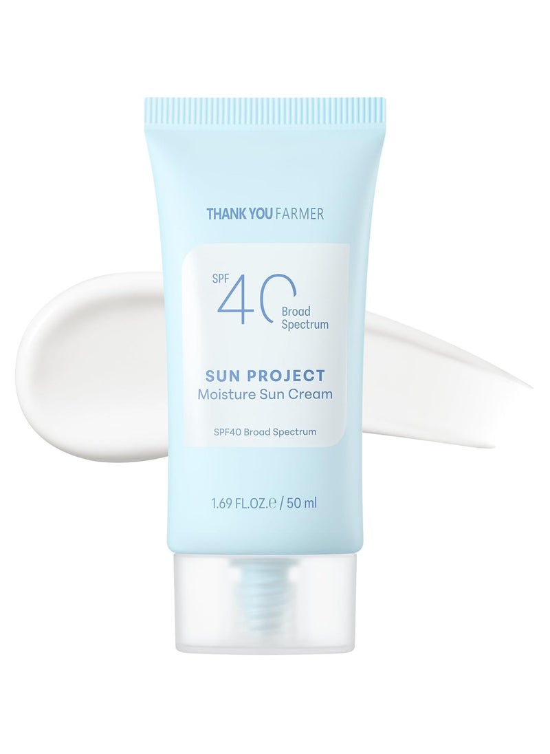 THANKYOU FARMER THANKYOU FARMER Sun Project Moisture Sun Cream SPF 40 - Korean Facial Sunscreen with Panthenol - Fragrange Free, Broad Spectrum, Dermatologist Tested, Moisturizing, No White Cast 1.69 fl oz  - Image 1
