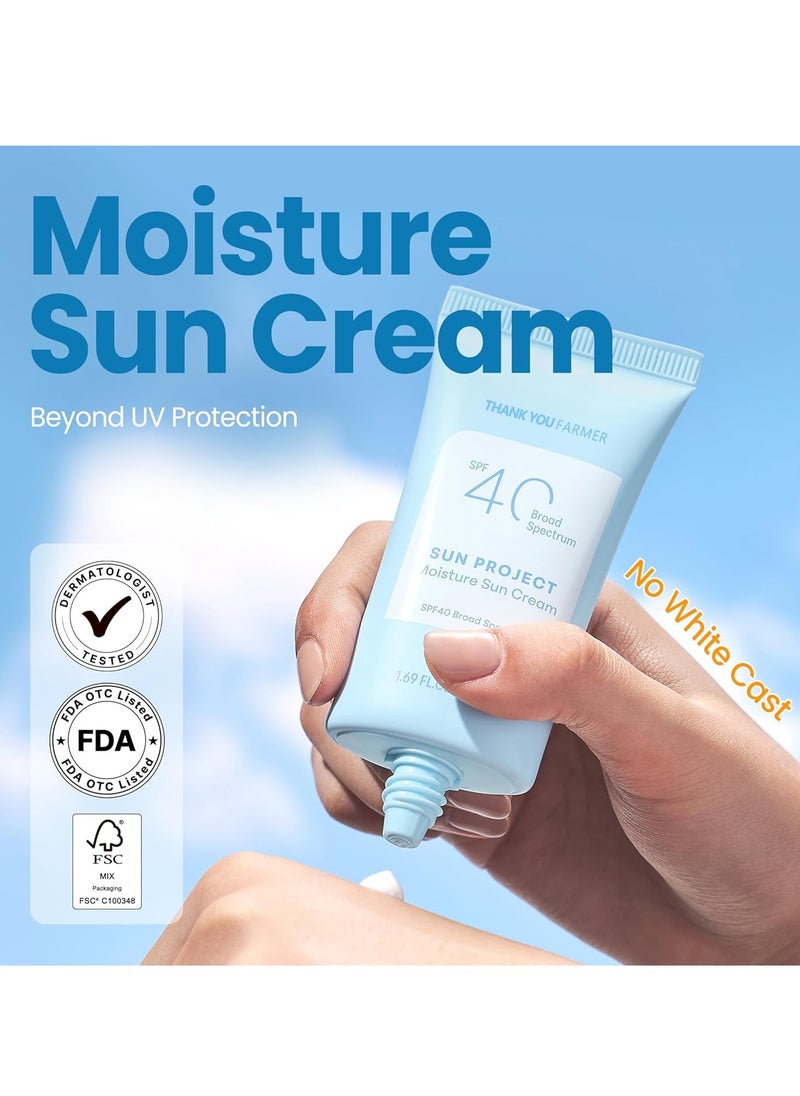 THANKYOU FARMER THANKYOU FARMER Sun Project Moisture Sun Cream SPF 40 - Korean Facial Sunscreen with Panthenol - Fragrange Free, Broad Spectrum, Dermatologist Tested, Moisturizing, No White Cast 1.69 fl oz  - Image 2