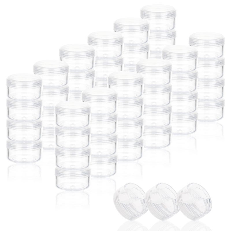 ZEJIA 5 Gram Sample Containers with Lids Mini Makeup Containers Empty Plastic Travel Cosmetic Containers with Labels100 Count Clear Lid