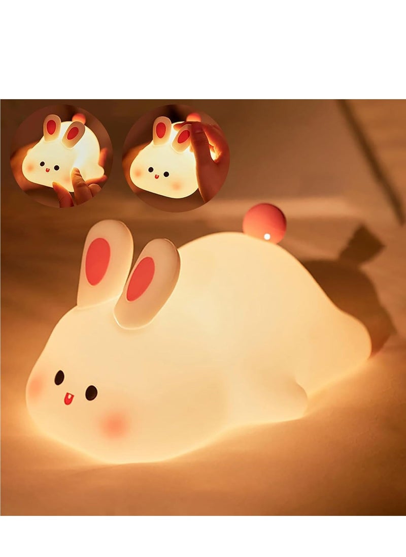 JAJEEK Cute Rabbit Night Light for Kids – Dimmable Silicone LED Night Light with Touch Control, USB Rechargeable, Perfect for Baby Girls Room Decor, Nursery Bedside Lamp - Image 1