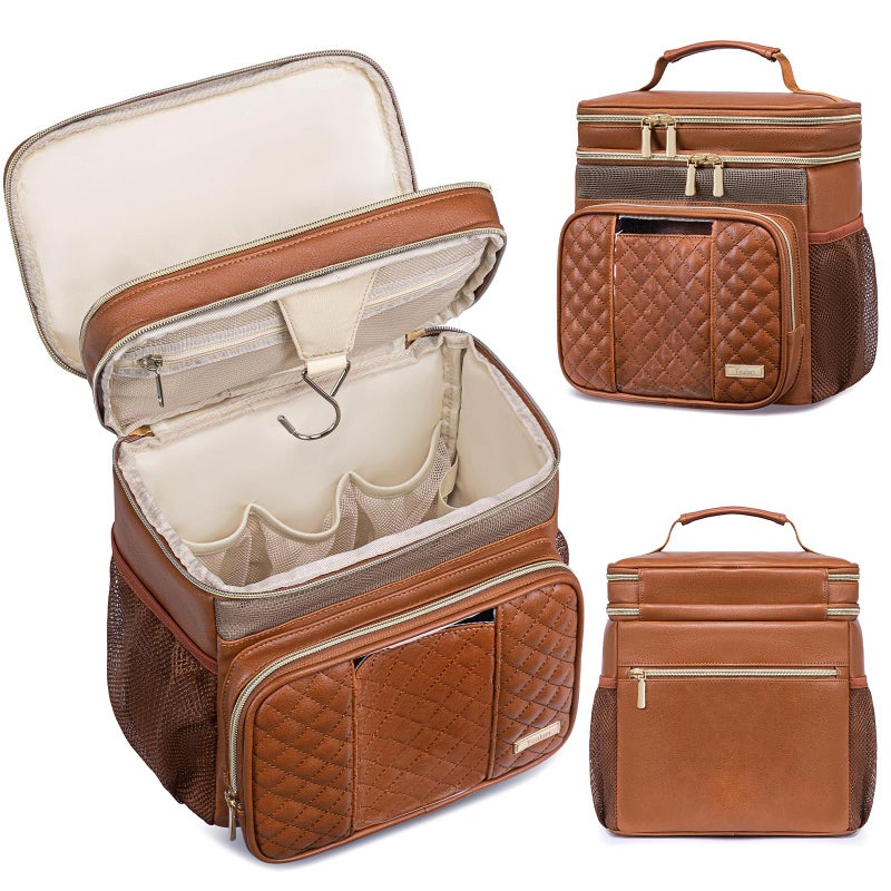 Tealari Large Leather Toiletry Bag for Women Men,Bathroom Bag,Water Resistant Shower Bag,Makeup Bag,Portable Shower Caddy for College Dorm,Hanging Travel Toiletry Bag with Transparent Waterproof Phone Pocket - Image 1