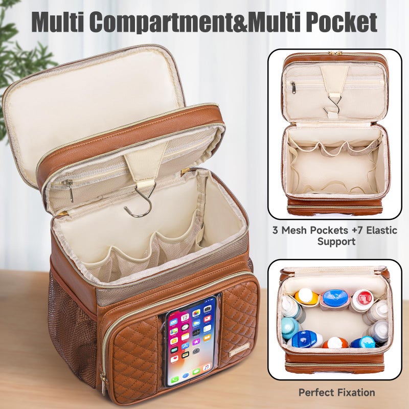 Tealari Large Leather Toiletry Bag for Women Men,Bathroom Bag,Water Resistant Shower Bag,Makeup Bag,Portable Shower Caddy for College Dorm,Hanging Travel Toiletry Bag with Transparent Waterproof Phone Pocket - Image 5