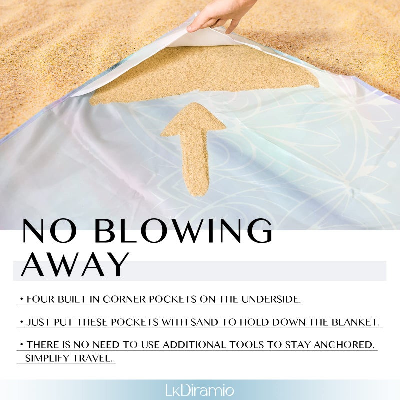 LkDiramio LkDiramio Beach Blanket Sand Proof Waterproof Oversized 100" x 80" Sand Free Mat with Corner Pockets and Mesh Bag for Outdoor, Picnic, Travel, Beach Accessories Portable, Gradient Blue Ocean  - Image 4
