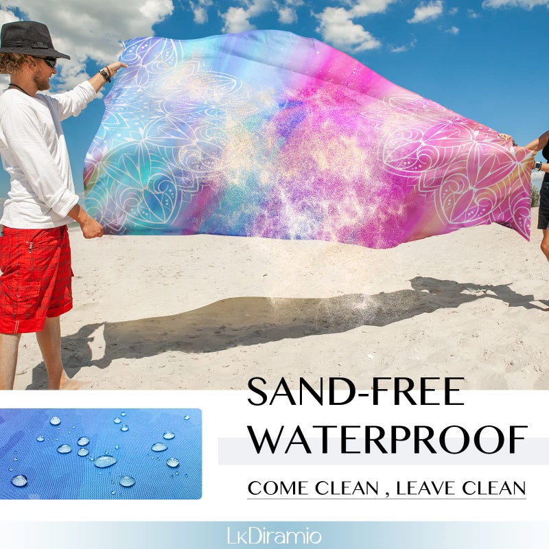 LkDiramio LkDiramio Beach Blanket Sand Proof Waterproof Oversized 100" x 80" Sand Free Mat with Corner Pockets and Mesh Bag for Outdoor, Picnic, Travel, Beach Accessories Portable, Gradient Blue Ocean  - Image 3