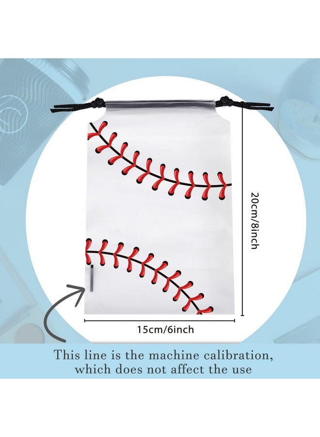 Flutesan 50 Pack Drawstring Baseball Party Favor Bags Plastic Baseball Snack Bags Baseball Goodie Bags Baseball Gift Bags for Kids Boys Birthday Baseball Theme Party Supplies, 6 x 8 Inch (Baseball A) - Image 2