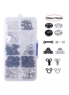 3 Styles Skirt Hooks and Eyes Sewing Hook Sewing Snaps Clothing Tools with Metal Snaps Buttons Fasteners Press Studs for Trousers Skirt Dress Bra Sewing DIY Crafting, 2 Colors, 50 Pair, 100 PCS