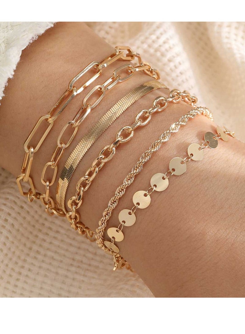 Laseta 6PCS Women Bangle Bracelets Set,Stackable Dainty Bracelets,Multi-Element Set Bracelet,Adjustable Link Chain,Simple Gold Costume Jewelry Gift for Men Women - Image 1