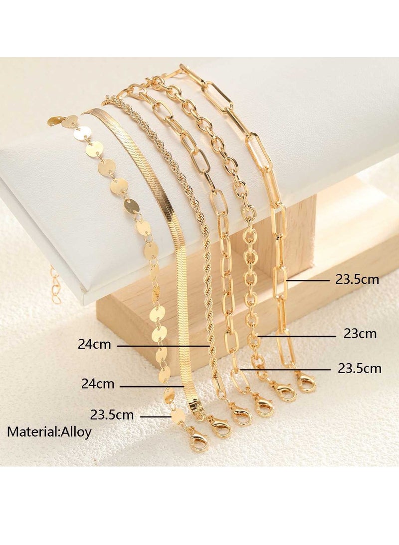 Laseta 6PCS Women Bangle Bracelets Set,Stackable Dainty Bracelets,Multi-Element Set Bracelet,Adjustable Link Chain,Simple Gold Costume Jewelry Gift for Men Women - Image 2