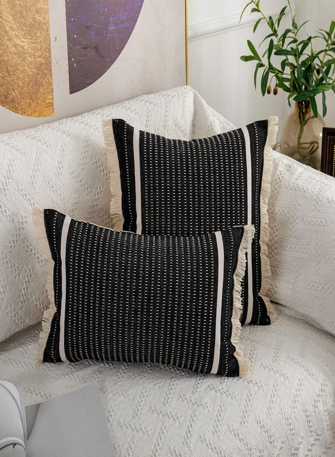 OJIA Modern Throw Pillow Cover with Tassels, Decorative Liana Fringe Accent Cushion Case, Farmhouse Woven Pillowcase for Sofa Chair Couch Bed Decor (Lumbar 12 x 20 Inches, Black) - Image 5