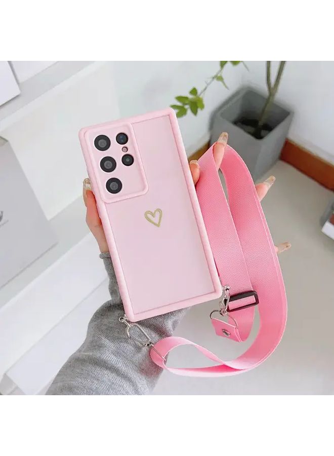 Minimalist Heart With Flat Strap Phone Case Protection Cover Compatible With Samsung Galaxy S24 FE Pink Color Perfect Birthday Gift Suitable For Shopping And Travel - Image 3