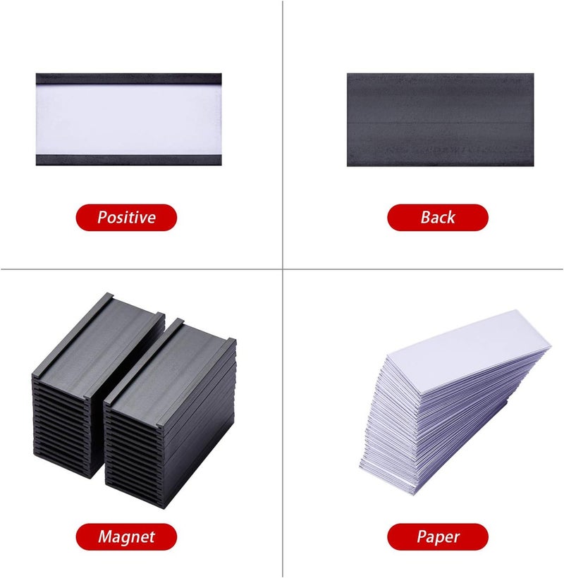 EEOYU Magnetic Label Holders with Magnets Magnetic Data Card Holders with Clear Plastic Protectors for Metal Shelf, Whiteboard, Set of 50 (1 x 2 Inch) - Image 5