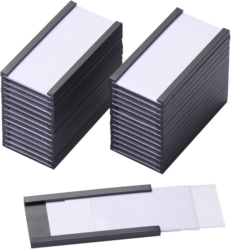 EEOYU Magnetic Label Holders with Magnets Magnetic Data Card Holders with Clear Plastic Protectors for Metal Shelf, Whiteboard, Set of 50 (1 x 2 Inch) - Image 1