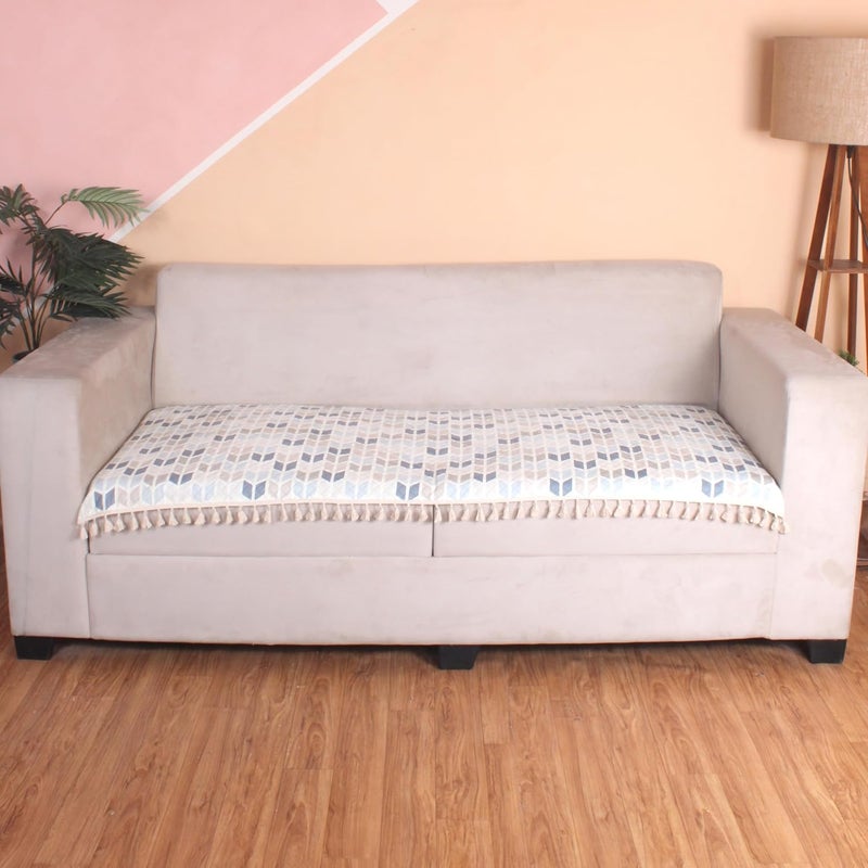 BRICK HOME 3 Seater Printed Quilted Velvet Sofa Slip Cover Protector with Tassels Nordic Abstract