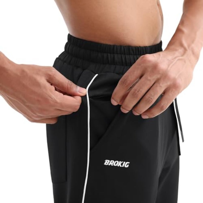 BROKIG Mens Open Bottom Jogger Pants, Straight Leg Casual Stretch Sweatpants Sport Loose Fit Sweat Pants With Zip Pocket - Image 2