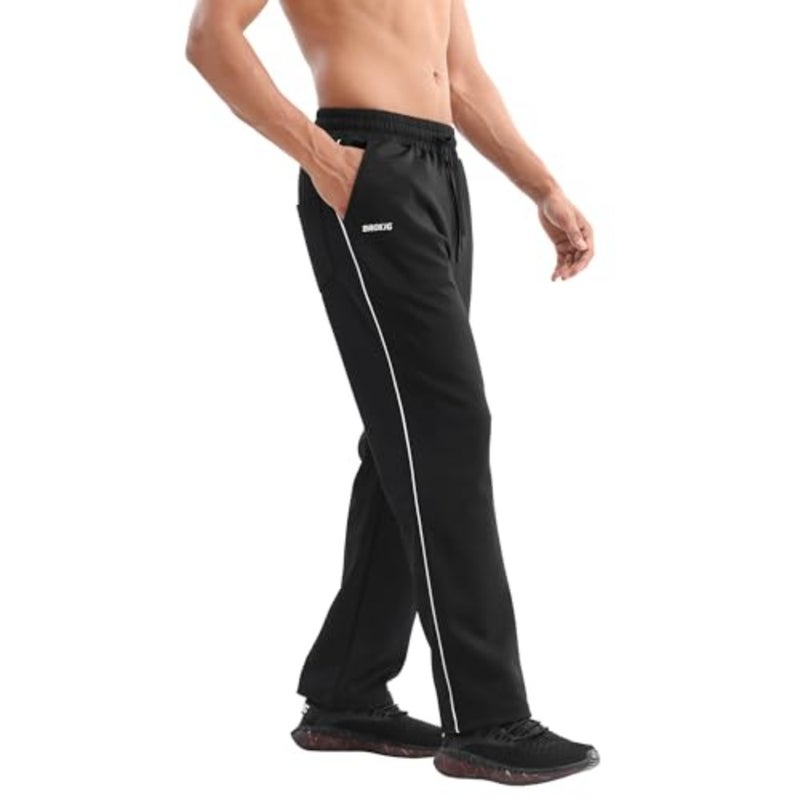 BROKIG Mens Open Bottom Jogger Pants, Straight Leg Casual Stretch Sweatpants Sport Loose Fit Sweat Pants With Zip Pocket - Image 5
