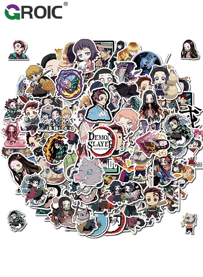 GROIC 100Pcs Demon Slayer Sticker, Anime Cartoon Decal for Kids, Anime Demon Slayer Stickers for Teen Water Bottle, Waterproof Vinyl Decal for Laptop Phone Skateboard - Image 1