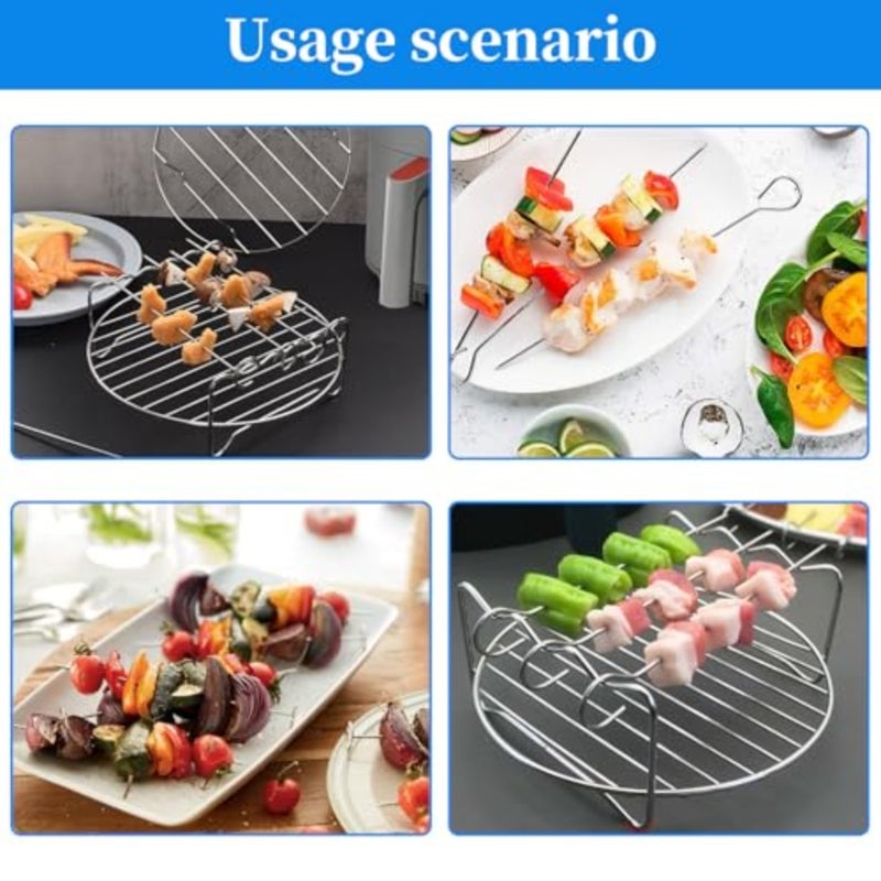 ملحقات رف المقلاة الهوائية: رف مربع من الفولاذ المقاوم للصدأ بطبقة مزدوجة مقاس 8 بوصة مع 5 أسياخ، فضي، مقاوم للحرارة وآمن للاستخدام في غسالة الأطباق - Image 2